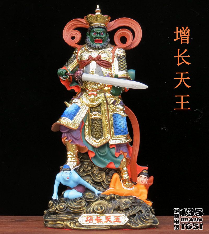 寺廟供奉玻璃鋼彩繪增長(zhǎng)天王雕塑